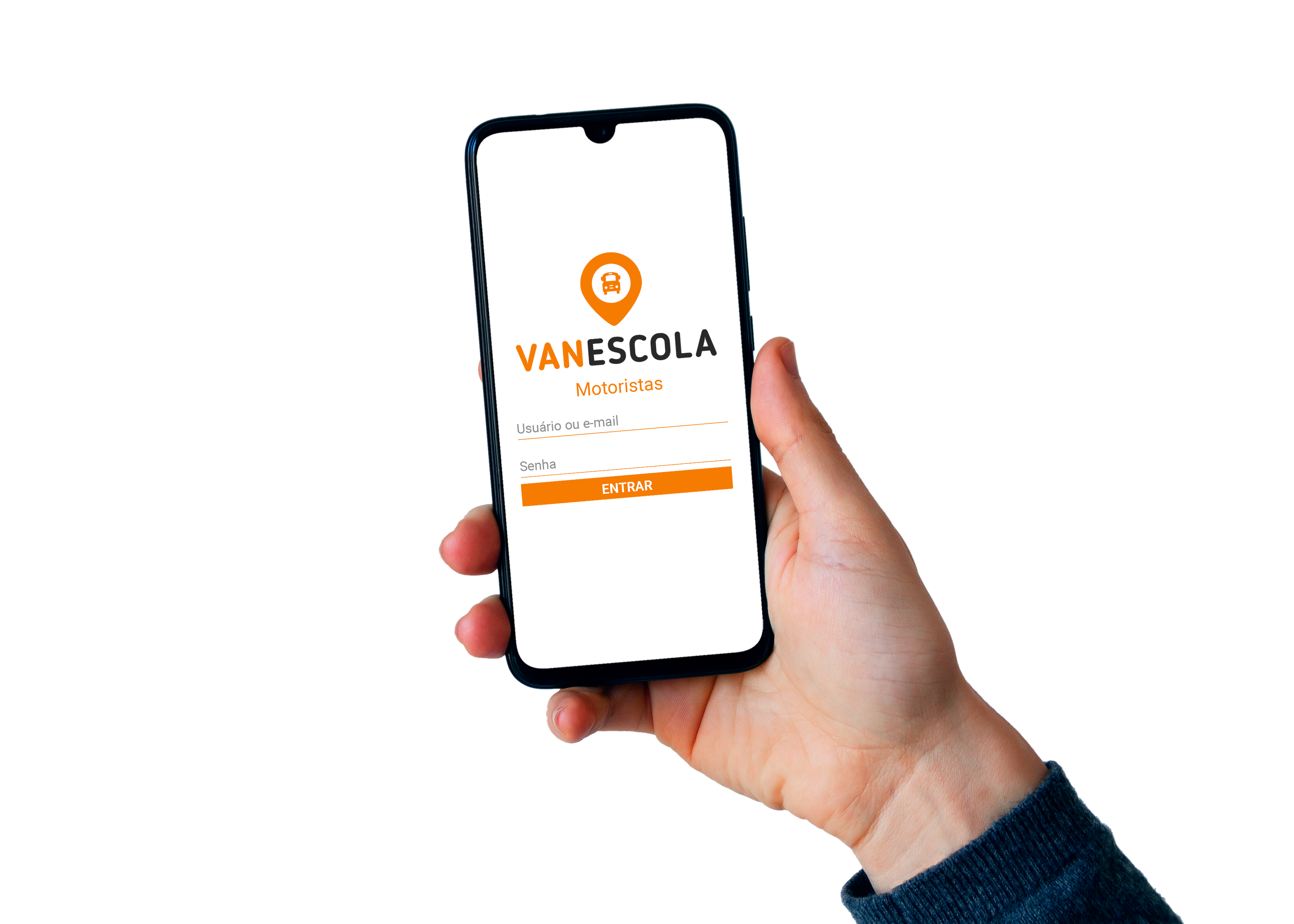 Motorista acessando o login do app VanEscola pelo celular